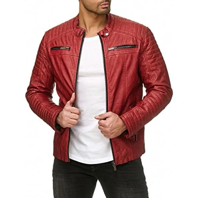 Imagen de RED BRIDGE Hombres Chaqueta Cuero Sintético Transición Acanalada Moda Casuales Algodón Jacket