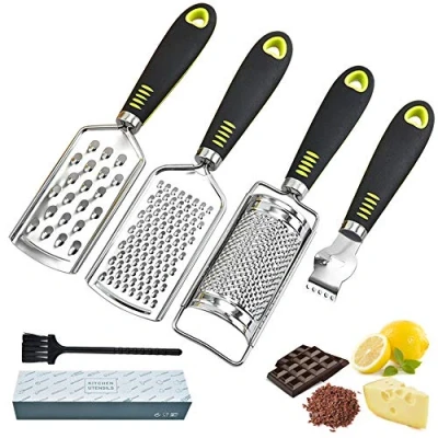 Imagen de Set de 4 Rallador Manual Cocina Limon Tomate Queso Verduras, Parmesano Zester Tool Pequeño Acero Fino&amp;Grueso para Zanahoria Cocteleria Ajo Lemon Citrus Manzana Citricos Especias Fruta Cebolla