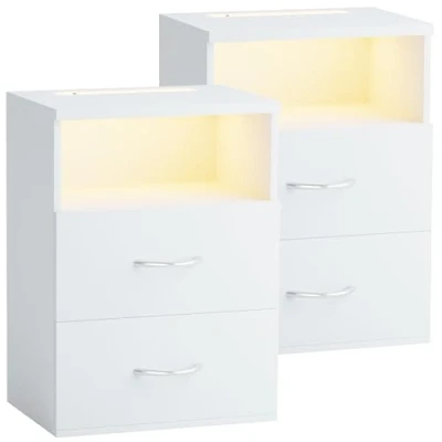 Imagen de CASARIA® 2X Mesitas de Noche Luz LED Táctil Regulable 2 Cajones 40x28x55cm Mesa Auxiliar Dormitorio Salón Gris Madera