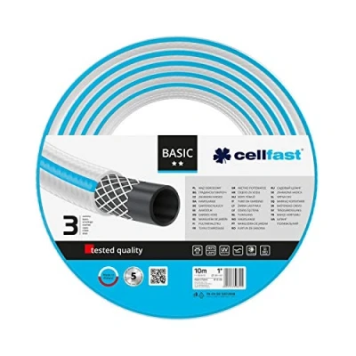 Imagen de Cellfast Manguera de jardín BASIC, Flexible, 3 capas, refuerzo hilo la mejor calidad, Resistente a los rayos UV, 1&quot;, 10m, 10 431, Azul
