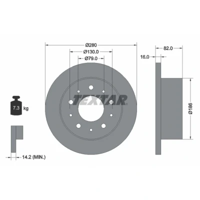 Imagen de TEXTAR 92116200 Disco de freno 280 16 05/10 130 macizo sin perno sujeción rueda, buje rueda FIAT: Ducato III Furgón