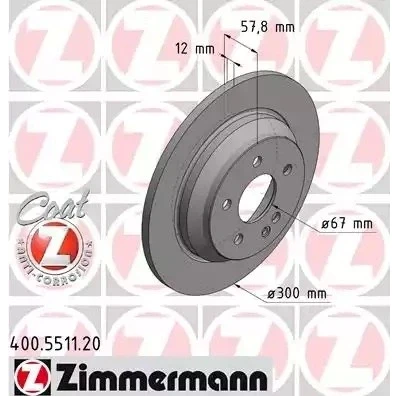 Imagen de ZIMMERMANN COAT Z 400.5511.20 Disco de freno 300 12 6/5 5 112 macizo revestido altamente carbonizado MERCEDES BENZ: Clase V, Vito Tourer, Furgón