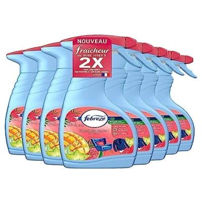 Imagen de Febreze ambientador textil, fruta exótica, 8 x 500 ml, la tecnología OdourClear elimina los olores de tus textiles para dejar solo un perfume fresco