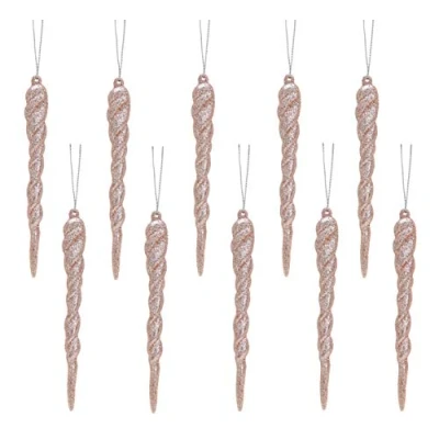 Imagen de Christmas Concepts® Decoraciones de carámbano Brillo 12 cm Adornos Lujo para árboles Navidad (Oro Rosa, Paquete 10)