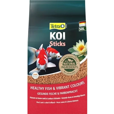 Imagen de Tetra Pond Koi Sticks, Alimento para todos los peces Koi, sanos, colores intensos y agua transparente, bolsa de 50 L