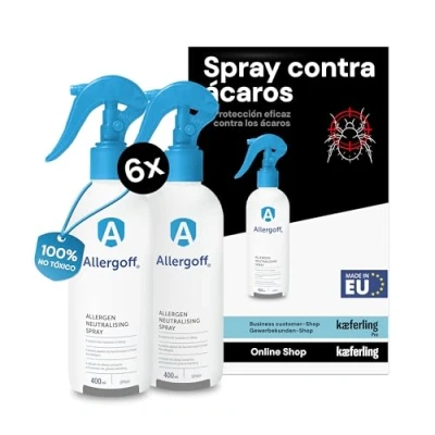 Imagen de Allergoff Antiacaros Spray 6x400ml No tóxico Para Colchon, Cama y Textiles alérgicos Eliminar los síntomas Neutraliza alérgenos de acaros, animales domésticos, polen moho