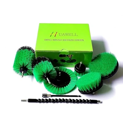 Imagen de HUAWELL Cepillo de taladro con juego accesorios largos, cepillos limpieza cocina verdes multiusos para baño, cocina, lechada, bañera, azulejos, esquinas, auto verde (H783758 982)