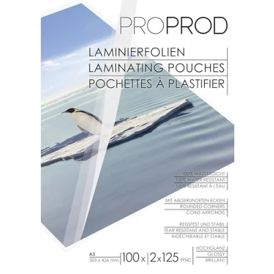 Imagen de ProProd Pack de 100 fundas Plastificar A3 2x125 micras (250 micras) bolsa laminado brillante (paquete 100), El embalaje puede variar