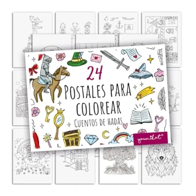 Imagen de younikat Tarjetas postales de cuento hadas para colorear, 24 unidades, DIN A6, niños y adultos, personalizar I Fairytale Knight dv1548