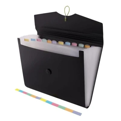 Imagen de D.RECT 5580 Carpeta de archivos extensible A4 Acordeón Clasificadora documentos con 12 Compartimentos Acordeon Negro