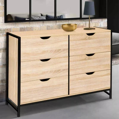 Imagen de IDMarket Cajonera 6 cajones Detroit 115 cm, diseño industrial