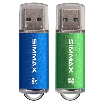 Imagen de Memorias USB 2 Piezas 32GB 2.0 Stick Flash Drive Pendrives Almacenamiento Datos por SIMMAX (32GB Azul Verde)