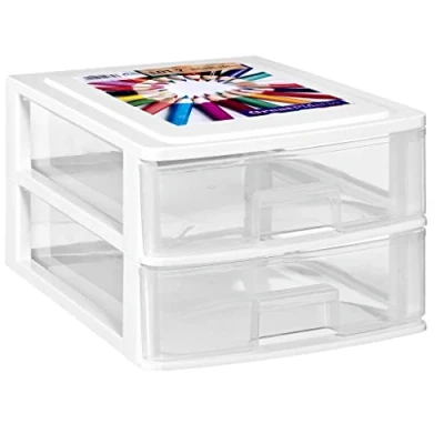 Imagen de COM FORT HOUSE Cajonera Apilable de Plástico Modelo Transparente Color Blanco 2 Cajones Almacenamiento Modular