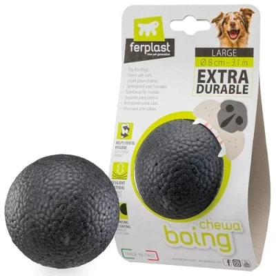 Imagen de Ferplast Juguete Perro, Pelota en Material Duradero, No Tóxico, Resistente a Mordeduras, para Higiene Dental del Rebota y Flota, CHEWA Boing Pelota, Juguetes Perros Grandes, Negro