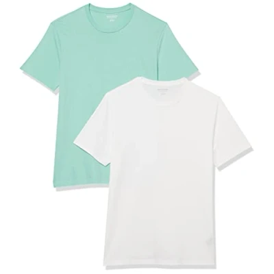 Imagen de Amazon Essentials Camiseta de Manga Corta, Cuello Redondo y Corte Ajustado Hombre, Pack 2, Azul Agua/Blanco, XS