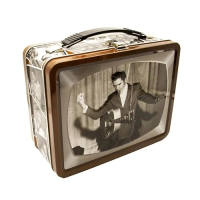 Imagen de AQUARIUS Elvis TV Fun Box Caja de almacenamiento lata resistente con mango plástico y cubierta frontal en relieve, producto oficial regalo coleccionable