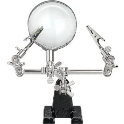 Imagen de goobay soldador de tercera mano con lupa 2,5 aumentos, soporte para soldar como ayuda soldar, manos que ayudan, PCB pinzas cocodrilo, 51199