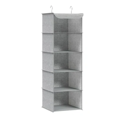 Imagen de SONGMICS Juego de 2, Organizador Colgante, Bolsa Colgante Armario, Plegable, Ahorro Espacio, con Ganchos Metálicos, Refuerzo Bambú, Patrón Lino, Gris Claro RCH005W02