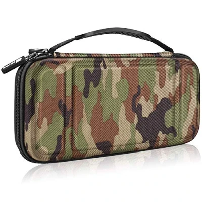 Imagen de Fintie Funda Portátil Compatible con Nintendo Switch/Switch OLED (2021) [Antichoque] Estuche Dura para Viaje 10 Ranuras y Bolsillo Interno Joy con, Camuflaje Verde