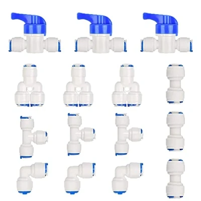 Imagen de Conector Tubo Agua, 15 Pcs 1/4&quot; Osmosis, Accesorios Osmosis Inversa 1/4&quot;, de Sistema Filtro para Purificador Dispensador Agua (I + T L Y+ Válvula Cierre)