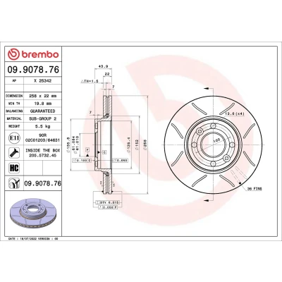 Imagen de BREMBO Disco de freno RENAULT: Clio 4, Kangoo II / Grand Kangoo, Be Bop, DACIA: Lodgy, Dokker Familiar, Express 09.9078.76 402061200R