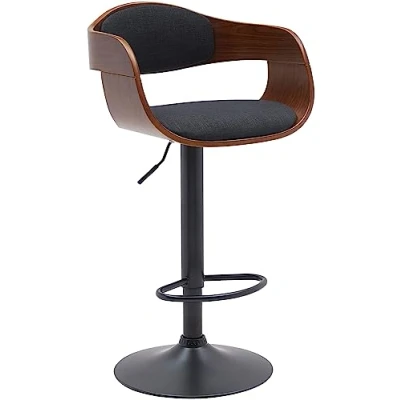 Imagen de CLP Taburete de Bar Kingston Madera con Base Metálica I Silla Giratoria Cocina Tapizada En Polipiel o Tela, Color:Nuez/Negro, Material Base:Tela
