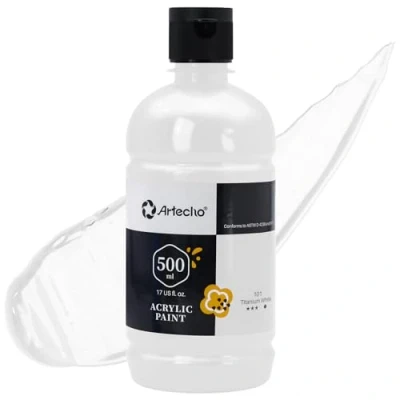 Imagen de Artecho Pinturas Acrilicas 500ml Blanco Titanio, Impermeable y resistente a la luz, para Lienzos, Tela, Madera, Cristal, Piedras.