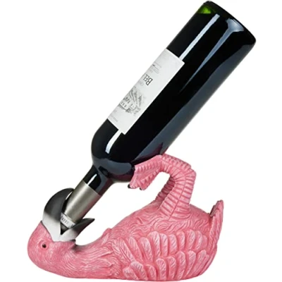 Imagen de BRUBAKER Soporte para Botellas de Vino Flamenco Sediento Animales Borrachos Divertido Figurilla Decorativa Pájaro Rosa Pintada a Mano