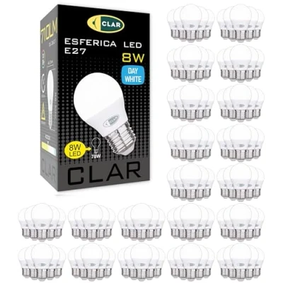 Imagen de CLAR Bombillas LED E27, LED, Bombilla E27 4000K, Bajo consumo, Pequeña, 40W, G45, 8W (Pack 100)