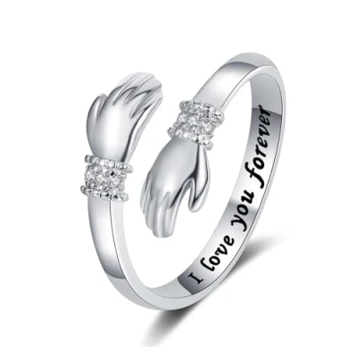 Imagen de Bcenoilua Anillo Abrazo de Plata Ley 925 para Mujer Anillos Promesa Ajustables Parejas Manos Abierto Mujeres y Hombres Regalo Joyería Personalizada Esposa Novia