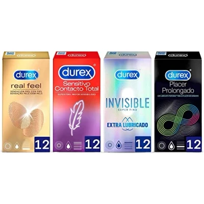 Imagen de Durex Preservativos Real Feel + Sensitivo Contacto Total Invisible Extra Lubricado Placer Prolongado, 4x12 condones
