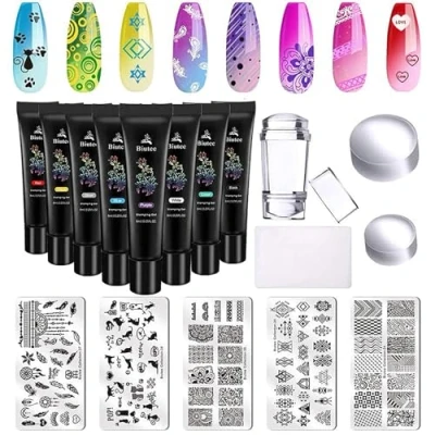 Imagen de Placas Estampacion Uñas, Nail Stamping Set, Gel 8 Colores 8ml Polish Placas, uñas Arte de DIY