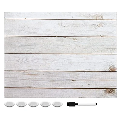 Imagen de Navaris Tablero magnetico para imanes Pizarra con diseño de Tablas Madera magnética Marcador Blanco y 5 44 x 33 2 cm