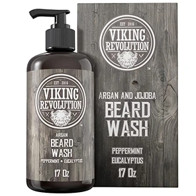 Imagen de Beard Wash Shampoo w/Argan &amp; Jojoba Oils Softens Strengthens Natural Peppermint and Eucalyptus Scent w/Beard Oil (17 oz Shampoo)