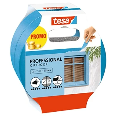 Imagen de tesa Cinta de Carrocero EXTERIOR Pintor Fina Enmascaramiento Altamente Preciso para Exteriores Resistente a los rayos UV y al clima 2x 25 m x mm Azul
