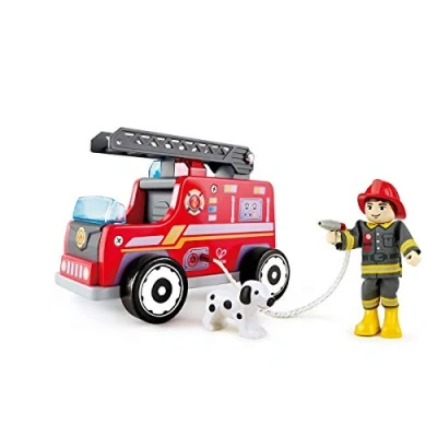 Imagen de Hape E3024 Wooden Fire Truck with Firefighter and Dog