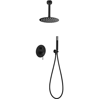 Imagen de IMEX Conjunto de Ducha Empotrado techo, Kit Monomando 2 Vías SERIE LINE TOP Negro Mate GPQ038/NG