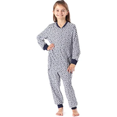 Imagen de Merry Style Pijama Entero 1 Pieza Vestido de Casa 100% Algodón Niña MS10 186 (Melange Estrellas Marino, 122 128)