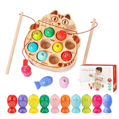 Imagen de RUNMKUO Juguetes Montessori 2 Años,Juguetes de Madera, Juegos magnéticos Pesca Madera,Juegos Magneticos para Niños, Regalos educativos niños 3 4 5 años