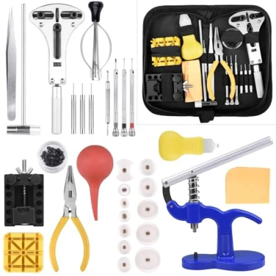 Imagen de ETEPON Kit de Reparacion Relojes, Herramientas Relojero Profesional, para Abrir y Reparar Cambiar Relojes Pilas, Ajuste Correa, La Prensa Tapa Reloj