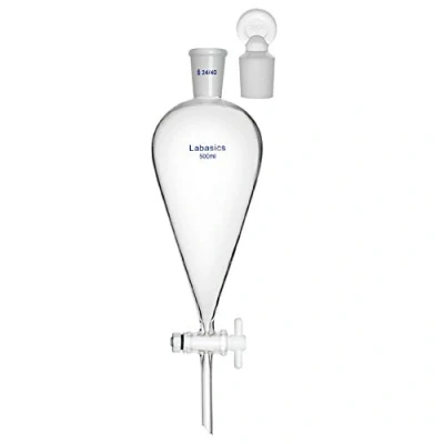 Imagen de Labasics 500ml Embudo Separador Cónico de Vidrio Borosilicato con Tapón Vidrio, Separatory Funnel Laboratorio