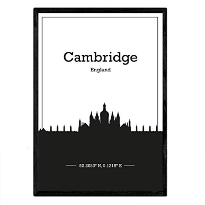 Imagen de Nacnic Poster con Mapa de Cambridge Inglaterrapdf. Láminas Skyline Ciudades Inglaterra e Irlanda Sombra Negra. Tamaño A3