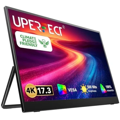 Imagen de UPERFECT Monitor Portátil 4K Pantalla Móvil 17 Pulgadas con 3840 * 2160 Relación Contraste 1500:1 Brillo 500 nits IPS HDMI 2 USB C para Laptop Macboo Xbo PS4/5 Switch, Compatible VESA