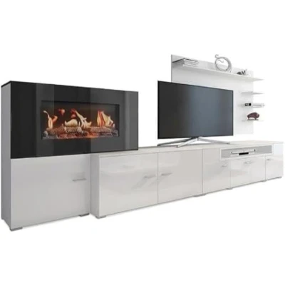 Imagen de Skraut Home Mueble para Salón con Chimenea Eléctrica 170 x 290 45 cm Sistema de Iluminación LED Efecto Llamas Modelo New Olympo Estilo Moderno Acabado Blanco