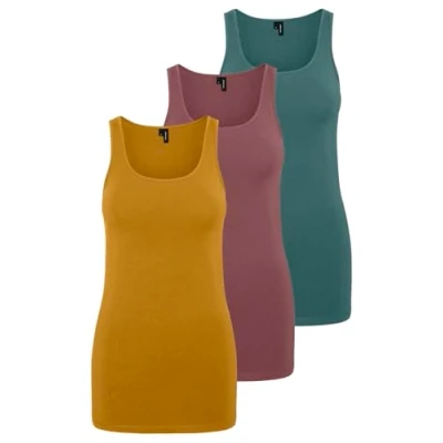 Imagen de VERO MODA VMMAXI My Soft Long Tank Top GA 4 10265024, Amarillo/Rosa/Verde (1x Chai Tea/ 1x Rose Brown/ North Atlantic), S