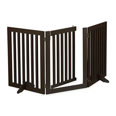 Imagen de Relaxdays Barrera Seguridad Niños y Animales, Valla Protección Mascotas, Puerta, 70x154cm, Plegable, 3 Paneles, Marrón, Tablero de Fibras