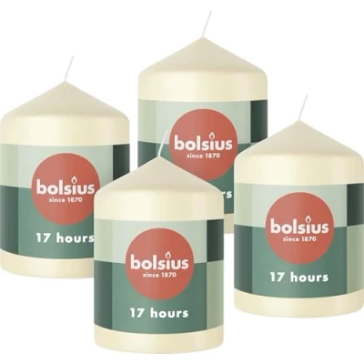 Imagen de Bolsius Pillar Candles Velas decorativas para el hogar (4 unidades, 8 x 6 cm), color marfil