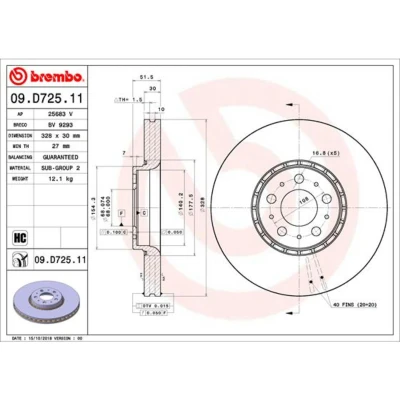 Imagen de BREMBO 09.D725.11 Disco de freno 328 30 5 ventilación interna revestido altamente carbonizado VOLVO: XC90 I