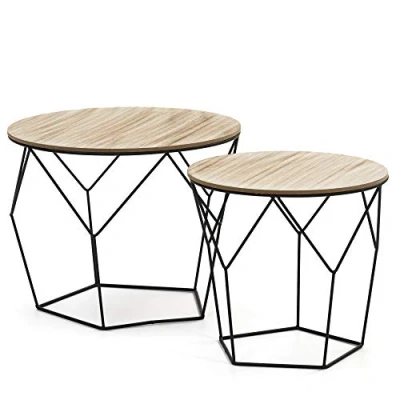 Imagen de VS Venta stock Juego 2 mesas de Centro café Tokio con Tapa Madera Natural y Estructura Metal en Negro