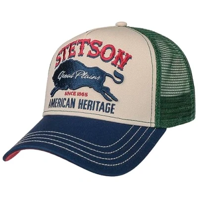 Imagen de Stetson The Plains Trucker Gorra para mujer/hombre, 60 64 cm, 100% algodón, con cierre Snapback, material de malla en la parte trasera cabeza, tamaño ajustable, veraniego/invierno, verde,